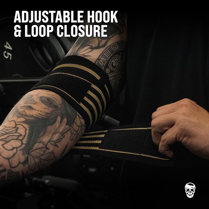 Gymreapers Weightlifting Elbow Wraps (1 Pair) - Flexible 40'' Elbow Compression Strap & Joint Support Brace - for Bench Press, Powerlifting, and Pressing