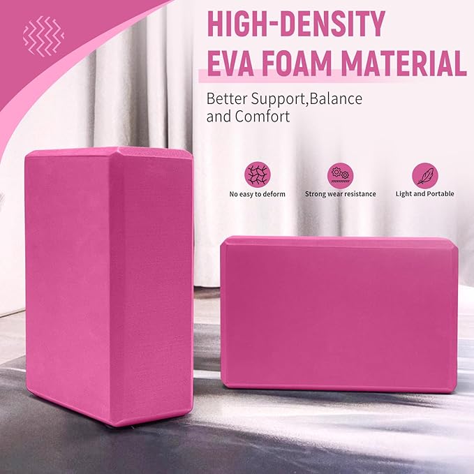 Yoga Blocks 2 Pack 9x6x3 Inches, Sturdy Foam Yoga Block, Premium EVA, Non Slip High Density for Pilates Meditation, Stretching and Toning