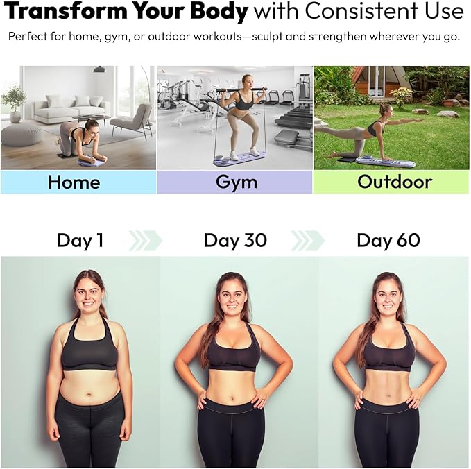Pilates Reformer Equipment Board - 6 in 1 Portable Foldable Reformers Machine Kit for Home Workouts Pilates Flow & Ab Exercise - Multifunctional Folding Fitness Workout Set with Slider for Women