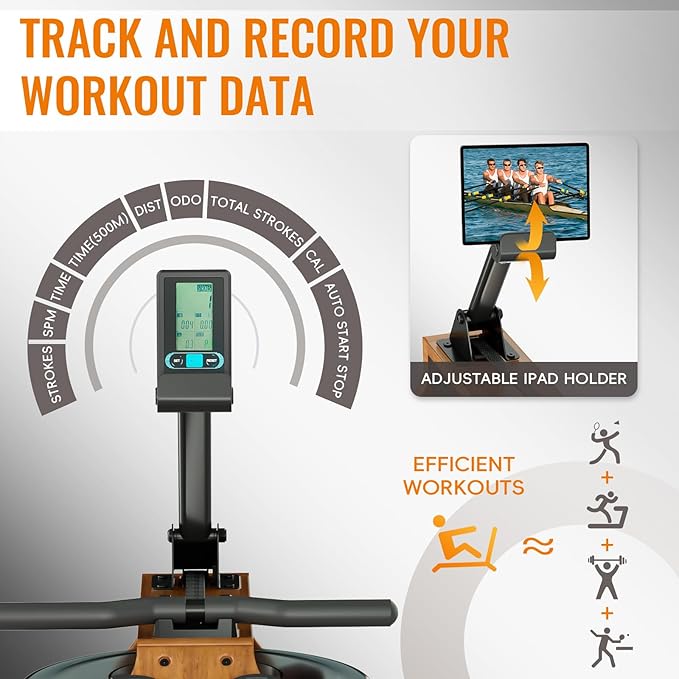 Water Rowing Machines for Home Use, Rower Machine with Smart Electronic Knob,Wooden Row Machine with LCD Monitor & Comfortable Seat, Bluetooth App Compatible for Home Gym Exercise 300 LBS