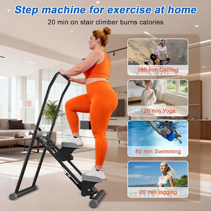 OVER SELF Stair Stepper at Home, Stair Stepper with Handlebar for Full-Body Workout, for Compact Folding Stair Climber with Adjustable Handlebar/Pedal, 350lbs Weight Capacity, Knee-Friendly