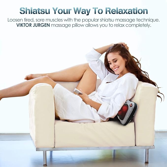 VIKTOR JURGEN Shiatsu Back Massager with Heat, Mothers Day Gifts for Mom, Dad, Women, Men, Deep Tissue Massage for Neck, Shoulder, Upper & Lower Back Pain Relief, Electric Kneading 3D Massage Pillow