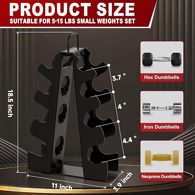 Dumbbell Rack Stand Only,Small Weight Rack,4Tier Compact A-Frame Dumbbell Rack With Handle,Weight Holders For Free Weights,Weight Tree Rack For Women Home Gym(Dumbbells not included)