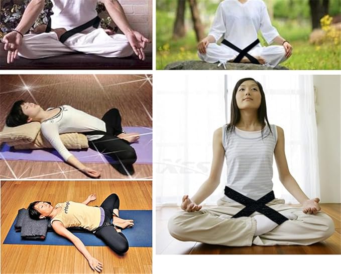 Yoga Stretching Seat Strap w/Adjustable Metal Buckle, Super Elastic Physical Therapy Fitness Belt, Resistance Exercise Band Lengthen Cross Legged Meditation Leg Stretcher Workout Trainer