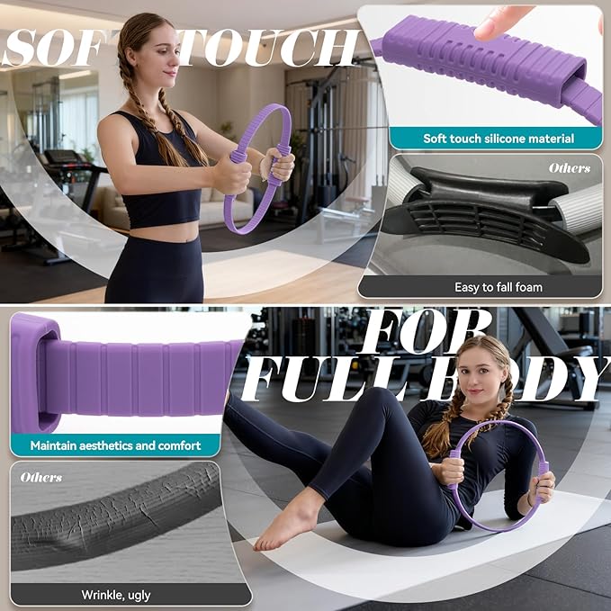 Pilates Ring, Silicone Magic Pilates Rings, Lightweight & Durable Flexible Fitness Circle Exercise Equipment for Toning Arms, Thighs,Legs, Core,Yoga & Physical Therapy