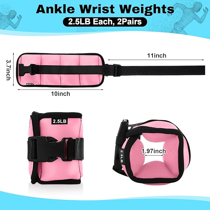 2 Pairs Ankle Wrist Weights for Land or Aquatic Exercise Aqua Cuffs Aqua Aerobics Fitness Bands for Ankle and Wrist Adjustable Weights for Swimming Pool Workout Equipment