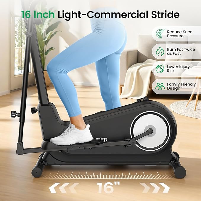 Elliptical Exercise Machine, ANCHEER Elliptical Machine 550Lbs Max Weight, Ultra-Silent Foldable Elliptical Machine, Exercise Equipment for Home Gym,16 Resistance Levels & Pulse Rate Grips