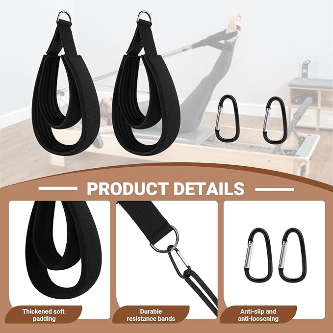 Padded Double Loop Kit for Balanced Body Pilates Reformer, Straps with D Rings for Studio, for Clinical, for Allegro 1 Pilates Reformers Equipment