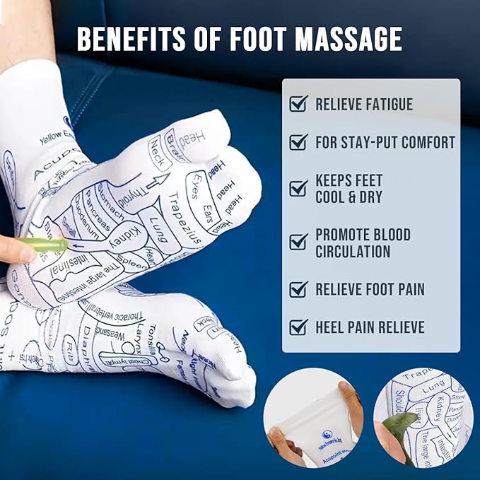 Reflexology Socks with Tools, Acupuncture Massage Socks Pain Relief Remedy for Foot Acupressure Socks with Gloves for Women's Size