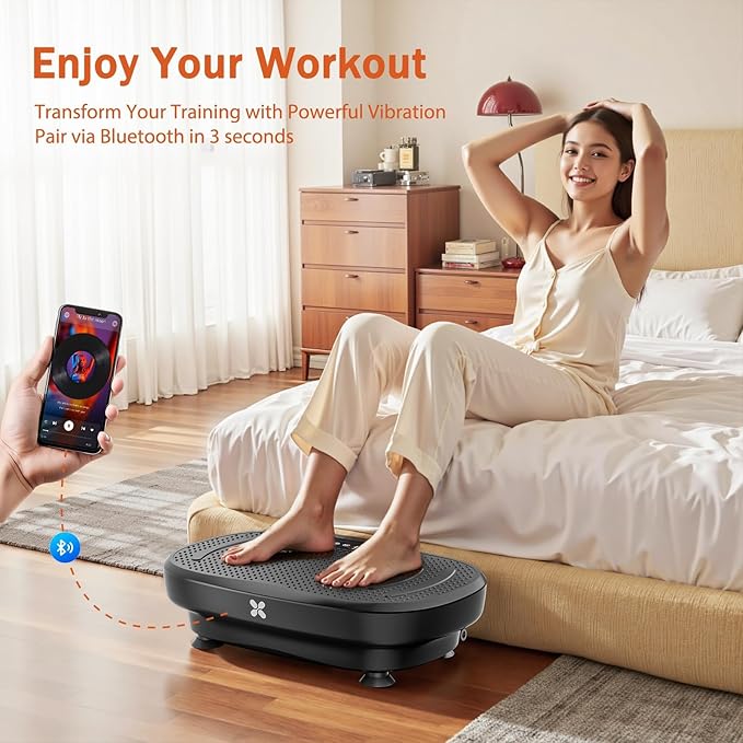 Vibration Plate Exercise Machine, Vibration Plate Platform for Lymphatic Drainage, Stand Shake Board Whole Body Workout Vibrating Plate for Weight Loss with Resistance Bands for Women Men