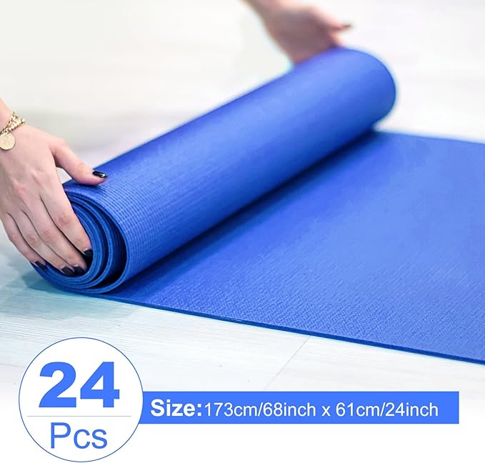 24 Pack 3 mm Thick Yoga Mat Bulk, Non Slip Exercise Workout Fitness Pad for Women Men, Gym Home Yoga Pilates, Easy to Clean, Sturdy PVC