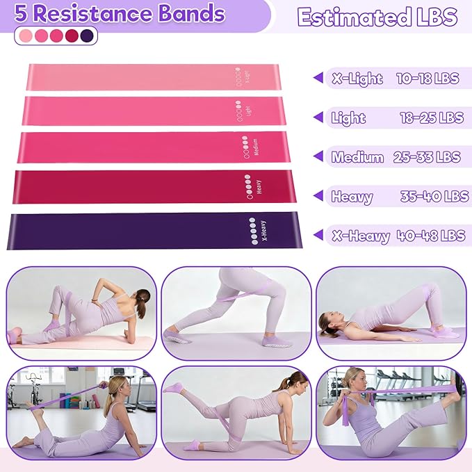 19 Pack Pilates Ring Set for Womem, Home Workout Equipment with 12 inch Magic Circle Pilates Ring and Ball Set, 5 Resistance Bands, Magic Circle, Grip Socks & Accessories for Full Body Toning