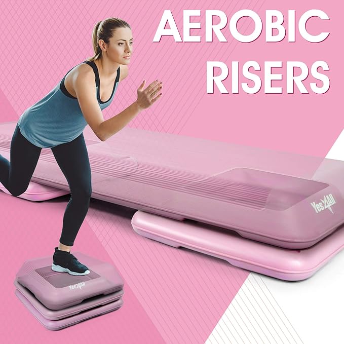 Yes4All 2-in-1 Adjustable Aerobic Step Platform Fitness Exercise Stepper with Rocker Balance Board Legs for Home Workout, Step Exercise & Balance Training
