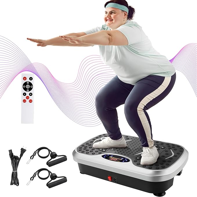 TLSUNNY Vibration Plate,3D Shake Board,Power Workout Platform,Full Body Shaping,Weight-Loss Exercise Machine for Lymphatic Drainage,W/2 Resistance Bands, Acupressure Foot Pedal&Remote Control