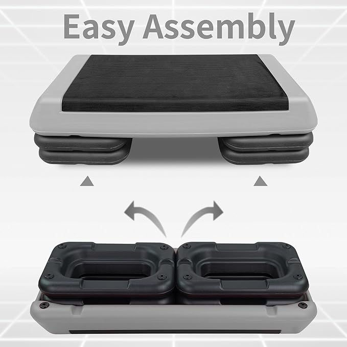 Gym Step Platform for Exercise at Home, Fitness Step for Home Workout, Adjustable Step Up Exercise Platform, Aerobic Stepper Step Platform with 4 Risers, Step Exercise Platform for Work Out