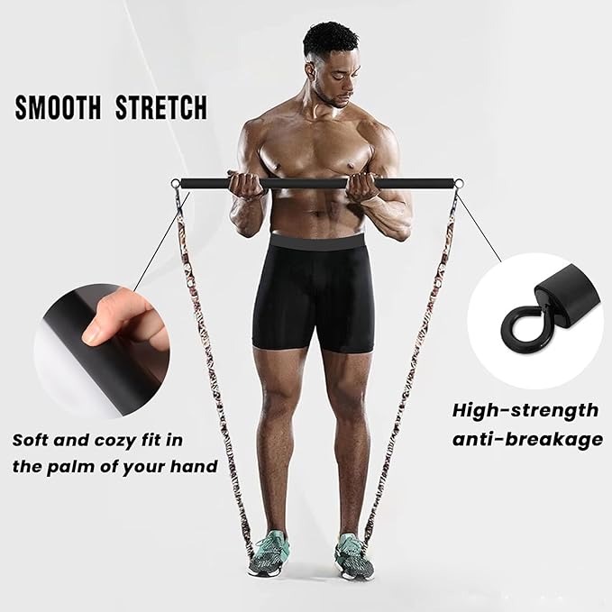 Pilates Bar, Detachable 3 Section 39 Inch Pilates Stick, Black Spreader Bar with 360° Swivel Loop End, Equipment for Home Exercise, Gym, Sports