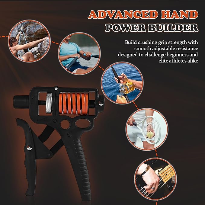 Adjustable 10–400 lb Grip Strength Trainer (Premium Adjustable Grip Strengthener for Forearm Training) Alloy Frame, Titanium-Plated Steel, TPR Non-Slip Handles | Color Orange