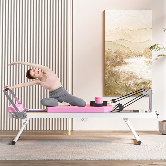 Pilates Core Bed, Foldable Home, Yoga Studio with Commercial Fitness Equipment, Pink