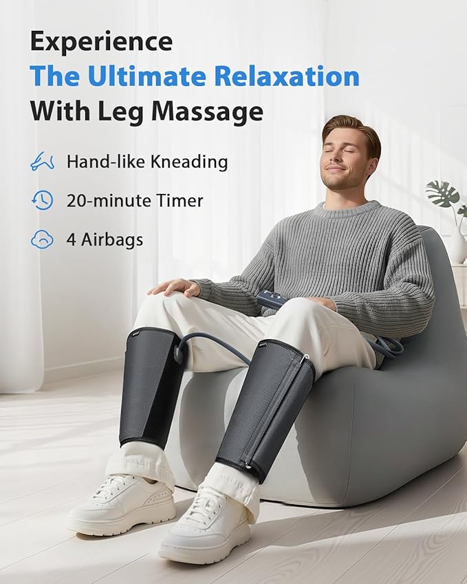 CINCOM Leg Massager for Circulation and Pain Relief, Air Compression Calf Massager with 2 Modes 3 Intensities Helpful for RLS Edema and Muscle Soreness