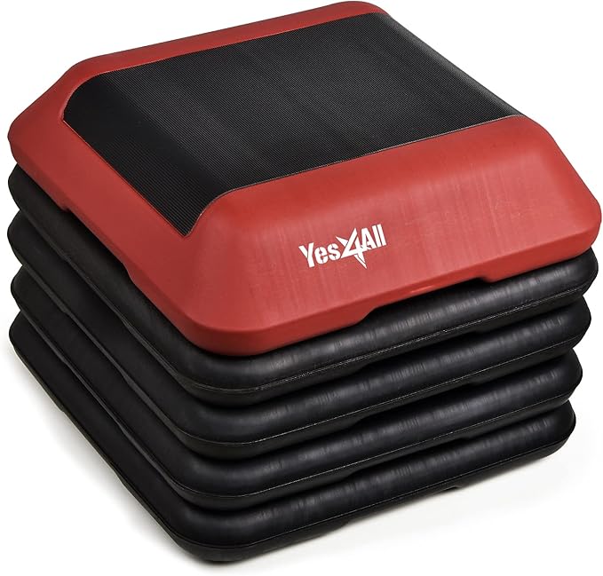 Yes4All High Arobic Step Platform & Stackable Risers - Adjustable 4"/6"/8"/10"/12" Height - Choose Full Step Platform Set or 2-Pack Stackable Risers, Customize for Cardio & Aerobic Exercise
