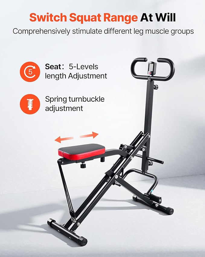VEVOR Squat Machine, Deep Squat Rowing Machine for Home, Easy Setup & Foldable Exercise Equipment, Glute Trainer Machine with 2/3 High-Strength Resistance Bands, Glutes & Leg Home Workout Machine
