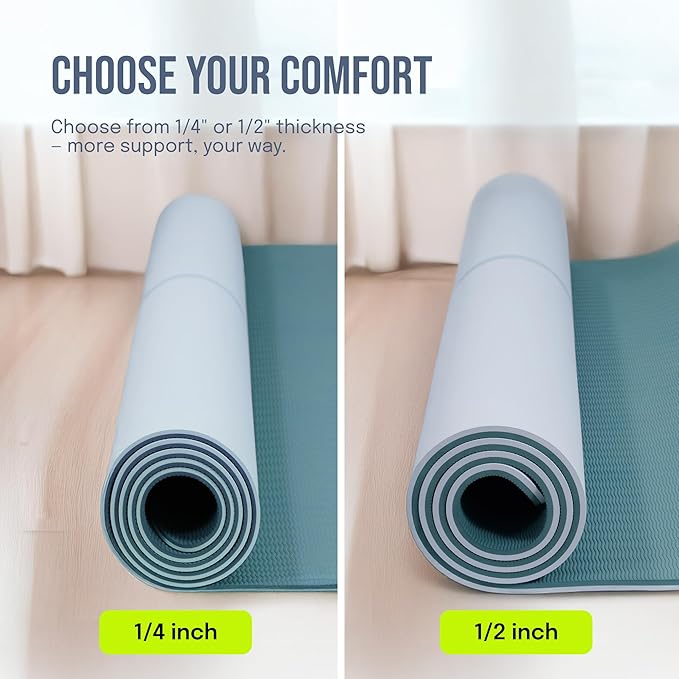 Large Yoga Mat (6'x4') – 1/4" & 1/2" Thick Exercise Mats for Home Workout, Extra Wide Workout Mats for Home Gym, Yoga, Pilates, Stretching, Floor & More