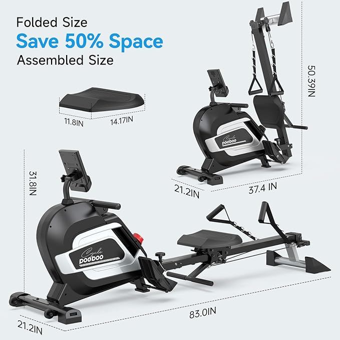pooboo Magnetic Rowing Machine, Folding Rower with Combination Strength Exercise, Tablet Holder and Comfortable Seat Cushion, Rower for Home Use