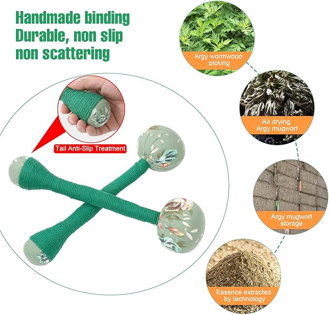 2PCS Long Size Lymphatic Drainage Hammer, Manual Body Massage Hammer, Anti Slip Longer Handheld Herbal Massage Hammer with Two Ends for Back Pain Relief (Light Green)