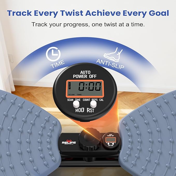 RELIFE Waist Twister Machine Exercise, Ab Twist Board With Digital Monitor, 20db Quiet, 300lb Capacity Anti-Slip Base For Home Gym, Belly Fat Workout For Women & Men