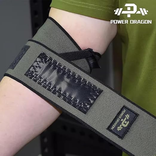 Weightlifting Elbow Wraps (1 Pair) - 90CM（35.4" ） Adjustable Compression Elbow Strap - Joint Support, Powerlifting & Gym Workouts (Men & Women) (Green)