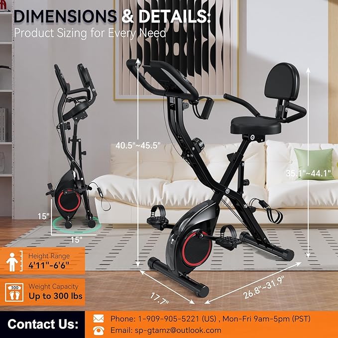 Foldable Exercise Bike Stationary Bikes for Home, 5 IN 1 Indoor Workout Bike for Seniors, with 16-Level Quiet Magnetic Resistance, 6.6 LBS Flywheel and 300LBS Capacity, 2025 Designed 817 X-bike Black