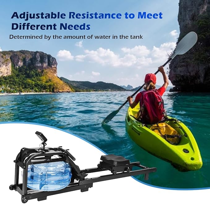 Goplus Water Rowing Machine Dual Track Adjustable Resistance with LCD Display and Large Weight Capacity for Home Use