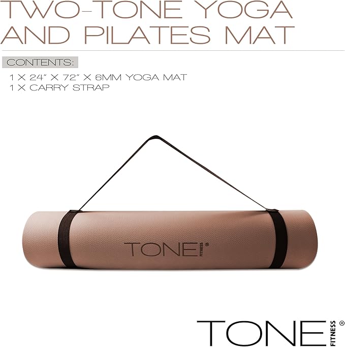 TONE Fitness Yoga Mat 1/4" Thick Non Slip Exercise & Pilates Mat for Home Workouts with Carrying Strap | Multiple Options