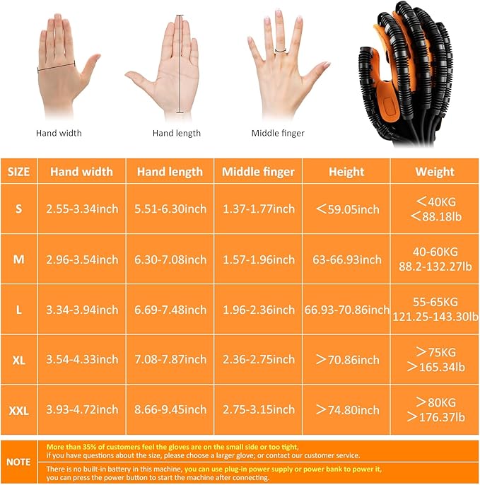 Rehabilitation Robotic Gloves for Stroke and Hemiplegia Recovery, Rechargeable Stroke Hand Recovery Device, Hand Function Training, Finger Exerciser Device for Arthritis Patients(Orange Right Hand XL)
