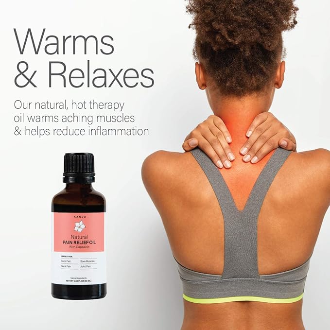Kanjo Natural Pain Relief Oil | for Back & Neck, Joints & Muscles | Helps Soothe Sore Muscles with Warming Capsaicin & Natural Oils