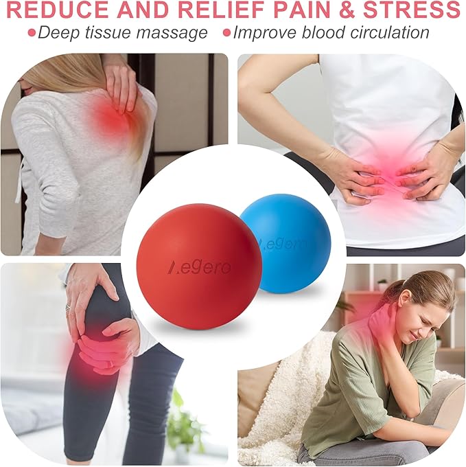 Massage Lacrosse Balls for Myofascial Release,Yoga Deep Tissue Massage,Trigger Point Therapy and Foot Plantar Fasciitis,Muscle Soreness Massager Ball (2Pack,Black and Rose Red)