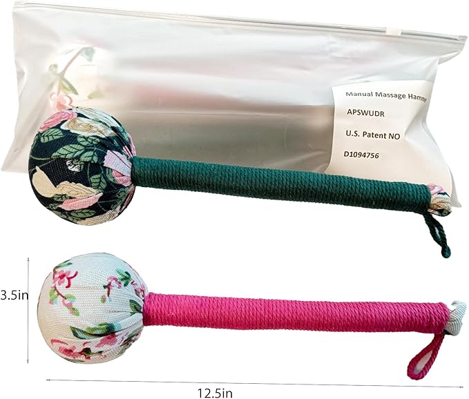 Mugwort Massage Hammer, Massage Tools Back, Shoulder & Body - Handheld Percussion Therapy Tool with US Design Patent, (Toffee Pink, Olive Green)