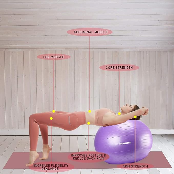 Yoga Ball Chair with 65cm Exercise Ball & 2 Resistance Bands, Stability Base for Home Office, Yoga, Pilates & Fitness, Balance Ball for Posture, Core Strength & Low Impact Workouts