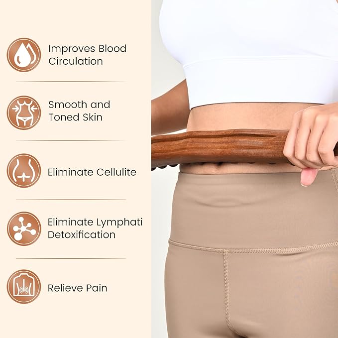 Guasha Wood Massage Stick Tools Wooden Therapy Scraping Lymphatic Drainage Massager, Double Row 20 Beads Point Treatment Gua Sha Tools, Stomach Cellulite Massager, Myofascial Release Tool