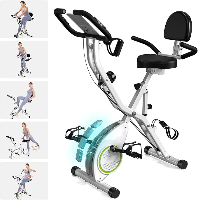 Foldable Exercise Bike Stationary Bikes for Home, 5 IN 1 Indoor Workout Bike for Seniors, with 16-Level Quiet Magnetic Resistance, 6.6 LBS Flywheel and 300LBS Capacity, 2025 Designed 817 X-bike Black