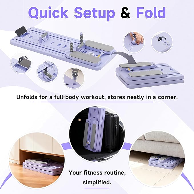 COSIEST Pilates Board for Home Use, Foldable Pilates Reformer Set with Resistance Bands, All-in-One Professional Workout Fitness Equipment for Core, Abs, Glutes, Legs, Butt, Arms Toning