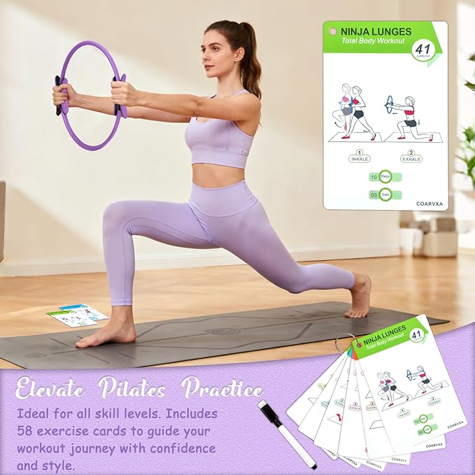 Pilates Ring Fitness Circle for Women - 15 Inch Magic Fitness Circle for Toning Inner & Outer Thighs, Bonus Pilates Equipment Thigh Master Guide.