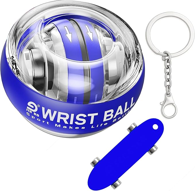 Wrist Gyro Ball and Finger Skateboard Set – Self-Starting Forearm Exerciser for Grip Strength, Hand & Finger Exerciser, （No Light Blue）, Home Gym, Workout, Rehabilitation