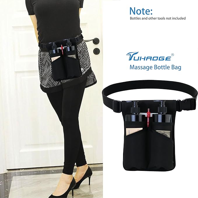Tuhaoge Massage Bottle Bag,Massage Oil Holster for 2 Bottle s,Lotion Holster,Massage Therapist,Massage Oil Holster, Massage Lotion (TH-XJ-2 bottle-Black)