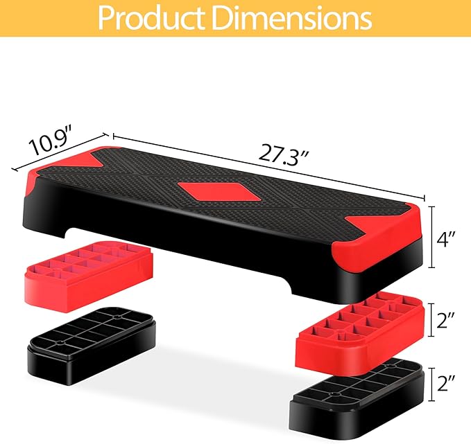 HomGarden Adjustable Workout Aerobic Stepper in Fitness & Exercise Step Platform Trainer Stepper w/Risers Adjust 4"-6''-8''