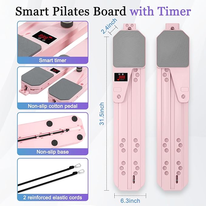 Pilates Reformer Board, 12-in-1 Portable Pilates Board for Home Workout, Core & Abs Toning, Full Body Sculpting Equipment, Pink / White