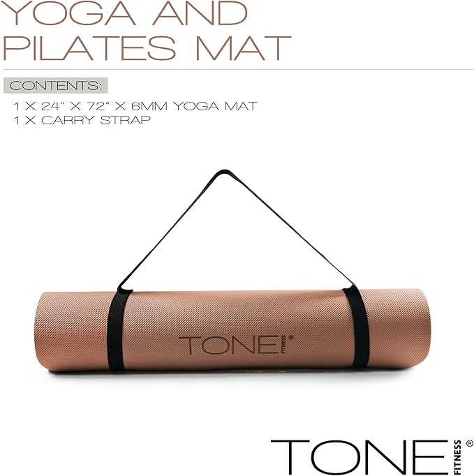 TONE Fitness Yoga Mat 1/4" Thick Non Slip Exercise & Pilates Mat for Home Workouts with Carrying Strap | Multiple Options