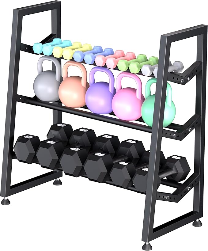 Upgraded V-type 3-Tier Dumbbell Rack, Adjustable Heavy-Duty Metal Weight Rack for Dumbbells, Kettlebells & More, Space-Saving Home Gym Organizer (Dumbbells Not Included)