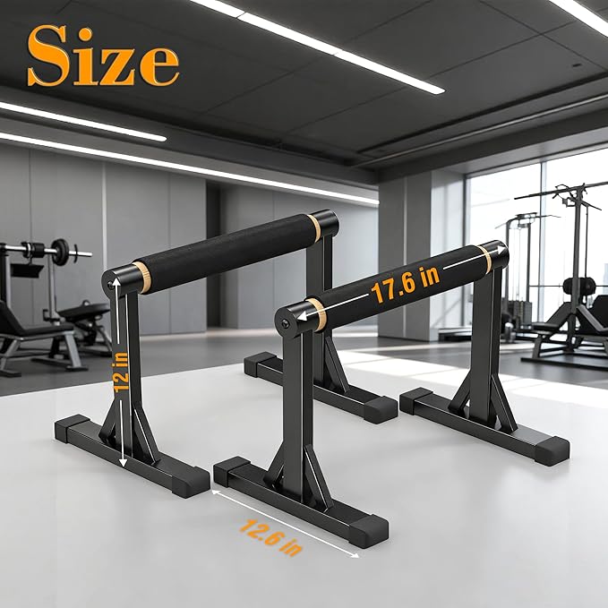 12" Wooden Parallel Bar and Dip Bar with Non-Slip Handles, Rock-Free Fitness Equipment for Handstands, L-Sits, Gymnastics and Strength Training for Home Gym, 600lbs Capacity