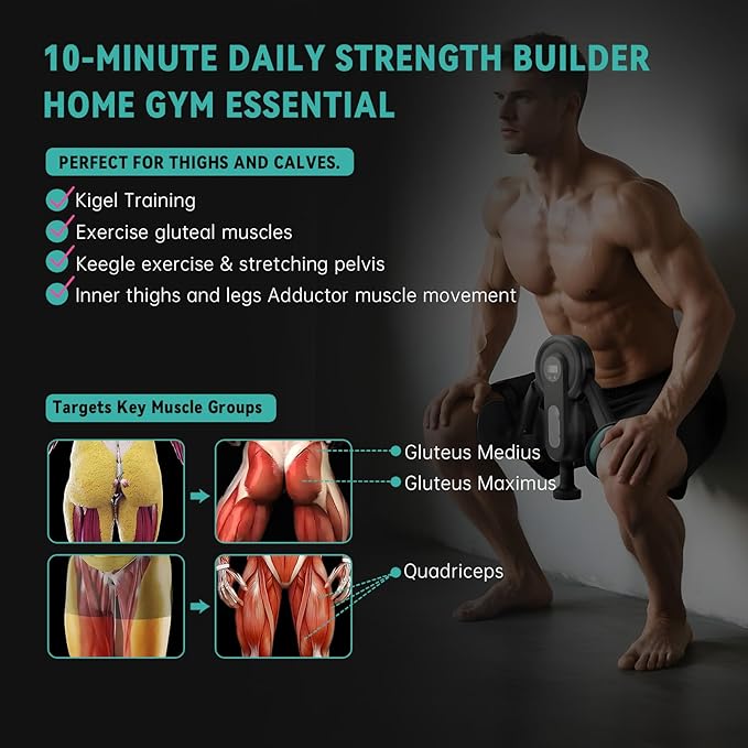 Thigh Trainer Kegel Exerciser for Men, Pelvic Floor Exercise Devices with Leg Straps, 360°Inner Thigh Exerciser, Adjustable Resistance 0-135 Lbs & Smart Display (Time/Cal/Rep/Count)
